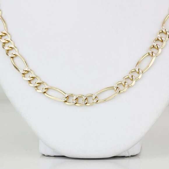 20.5 14K Two-Tone Gold Diamond Cut Figaro Link Chain Necklace - Picture 1 of 4